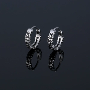 Vintage Gothic Stainless Steel Hoop Earrings For Men Women Engraved Pattern Punk Silver Ear Buckle Minimalist Jewelry