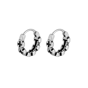 Boucles d'oreilles créoles en acier inoxydable avec motifs de croix de style rétro