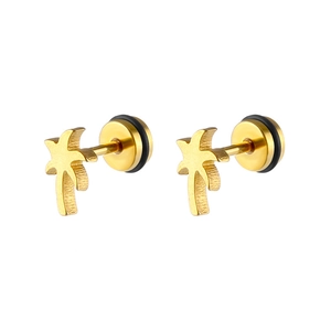 Minimalist matte gold coconut tree stud earrings in stainless steel with openwork design