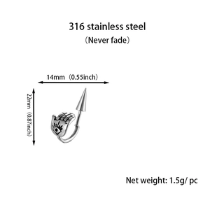 Detailed dimensions of 316 stainless steel spike earring with Fatima hand and evil eye