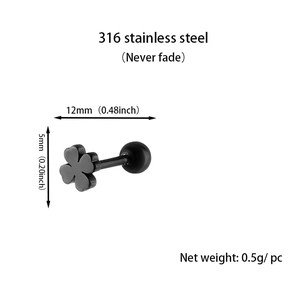 Detailed dimensions of 316L stainless steel four-leaf clover stud earring with ball back