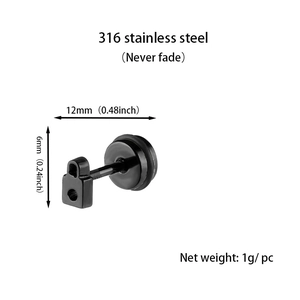 Détail du clou d'oreille cadenas en acier inoxydable 316L noir avec spécifications