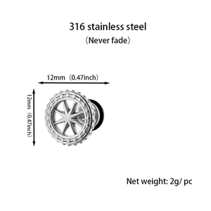 Detailed view of 316 stainless steel stud earring featuring an eight-pointed star design