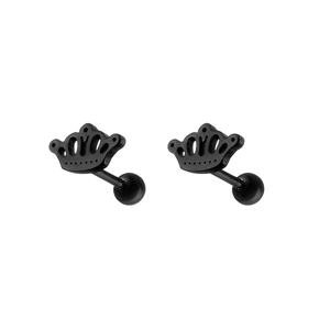 Retro black stainless steel crown stud earrings with ball back closure for men and women