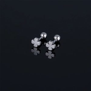 Korean Style Minimalist 316 Stainless Steel Four-Leaf Clover Stud Earrings With Ball Back For Women Men Fashion Jewelry