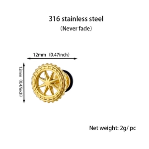 Detailed macro view of 12mm stainless steel stud earring with eight-point star design