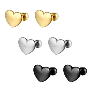 Drei Paar herzförmige Ohrstecker aus Chirurgenstahl in Gold, Silber und Schwarz glänzend