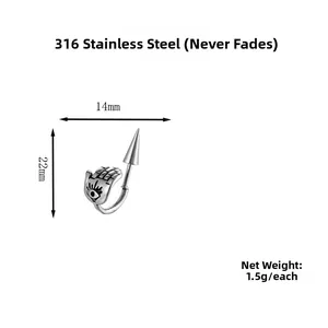 Detailed size specifications of gothic 316L stainless steel hand ear buckle
