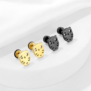 Minimalist cat-shaped stainless steel stud earrings in gold and black finishes