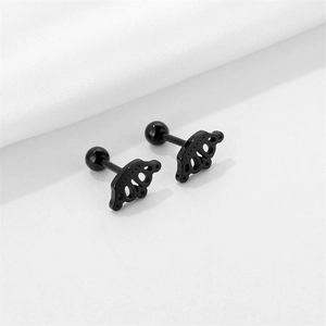 Retro black stainless steel crown earrings with ball screw back for men and women