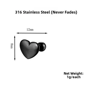 Details zu Herz-Ohrsteckern aus 316L Edelstahl, Maße 8x12mm, rostfrei und edel