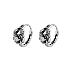 Créoles vintage en argent avec gravure cœur-fleur et pierre de zircon scintillante