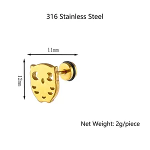 Golden owl stud earrings made of 316 stainless steel with a size of 11mm by 12mm
