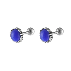Surgical steel turquoise labret earrings with vintage gear edge and screw-back design