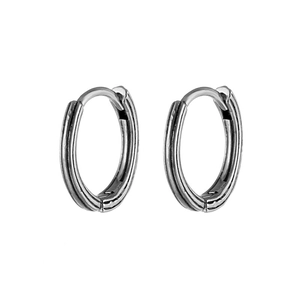 Minimalist stainless steel huggie hoop earrings with stylish triple parallel striped design