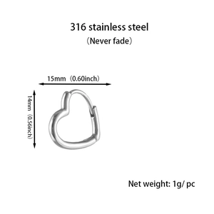 Boucles d'oreilles cœur en acier inoxydable 316 avec spécifications de taille