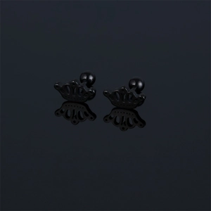 Stainless Steel Crown Shape Barbell Stud Earrings Fashion Vintage Black Matte Finish Unisex Punk Streetwear Daily Jewelry