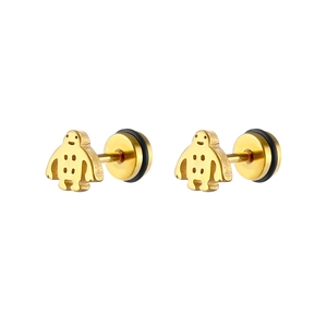 Boucles d'oreilles figurines en acier titane doré avec fermoir à vis de sécurité