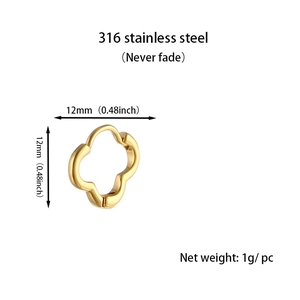 Détails techniques des boucles d'oreilles trèfle 12mm en acier 316 avec dimensions