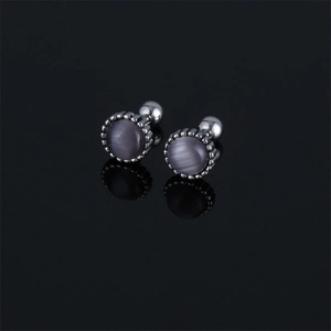 Minimalist turquoise stud earrings with polished stainless steel and screw ball back