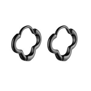 Boucles d'oreilles créoles fleurs en acier inoxydable noir mat au design minimaliste