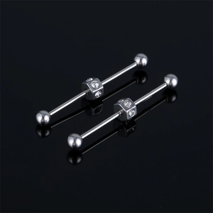 Boucles d'Oreilles Piercing Industrial Barbell en Acier Inoxydable Avec Décoration Cubique Géométrique en Strass pour Femmes Hommes