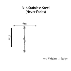 Industrial 316 stainless steel barbell piercing with twisted weave pattern design
