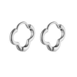 Boucles d'oreilles créoles fleurs en acier inoxydable avec finition argentée