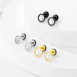Three pairs of stainless steel four-leaf clover stud earrings in black silver and gold