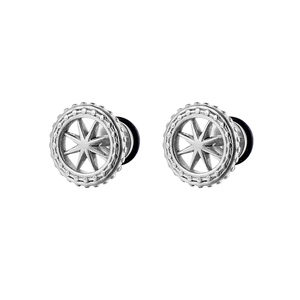 Polished stainless steel ear plugs with hollow star pattern and vintage industrial design