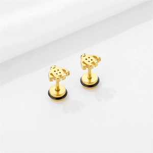 Boucles d'oreilles robot minimalistes dorées en acier titane avec fermoir à vis