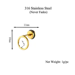 Clover stainless steel stud earrings in gold and silver finish showing 11mm dimensions