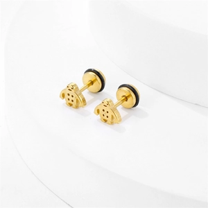 Boucles d'oreilles robot en acier titane doré avec fermoir à vis et finition mate