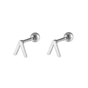 Minimalist silver V-shaped stainless steel stud earrings with ball screw back closure