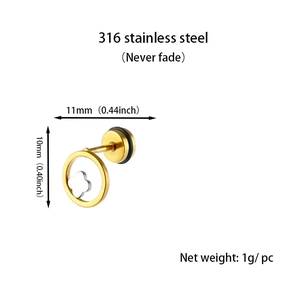 Detailed dimensions of 316 stainless steel clover stud earrings with never fade feature
