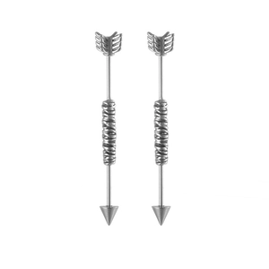 Gothic stainless steel arrow earrings for men featuring a vintage textured finish
