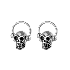 Gothic punk skull stud earrings in vintage silver stainless steel for men and women
