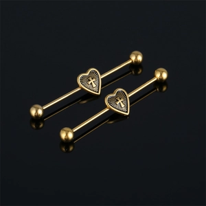 Stainless Steel Heart Cross Industrial Barbell Piercing Earring For Men Women Punk Hip Hop Gothic Body Jewelry Accessory