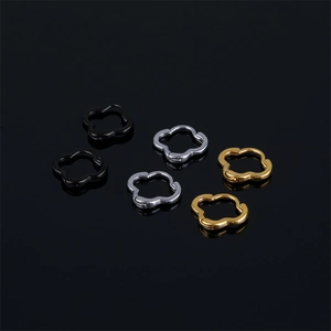 Boucles d'Oreilles Créoles Trèfle à Quatre Feuilles en Acier Inoxydable 316 Minimaliste pour Femmes Hommes Or Argent Noir Bijoux