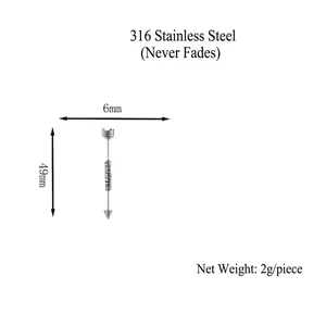 Minimalist 316 stainless steel arrow stud earring for men featuring a 49mm sleek design