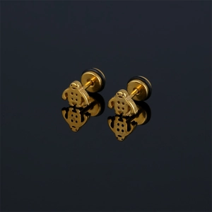 Boucles d'Oreilles Clous en Acier Inoxydable 316 Forme Robot Cartoon pour Homme Femme Plaqué Or Fermoir à Vis Bijoux Punk
