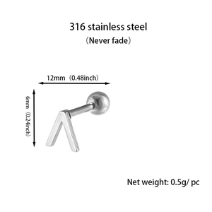 Macro detail of V-shaped 316 stainless steel stud with dimensions 12mm by 6mm