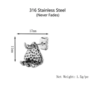 Retro silver dragon claw earrings in 316L stainless steel with a gothic punk style