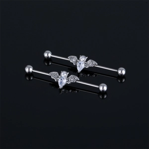 Stainless Steel Industrial Barbell Bat Design Rhinestone Piercing Earring Long Bar Stud Gothic Jewelry For Men Women