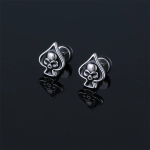 Boucles d'Oreilles Clous en Acier Inoxydable Punk Crâne Pique Vintage Gothique Poker Pique Bijoux pour Halloween Hommes Femmes