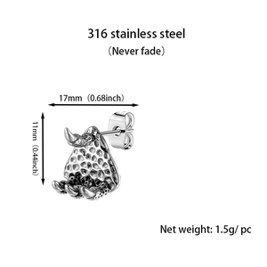 Detailed view of 316 stainless steel dragon claw stud earring with sizing specifications