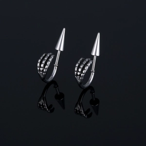 Gothic skull hand earrings in vintage silver stainless steel with punk cone studs