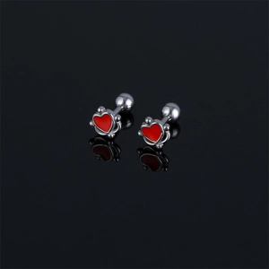 Boucles d'oreilles cœur en acier inoxydable avec émail rouge et fermoir à vis