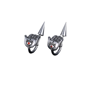 Hamsa Hand earrings with red eye stone and silver punk spike charm in titanium steel