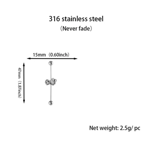 Detailed specs of stainless steel butterfly industrial barbell with 47mm bar length
